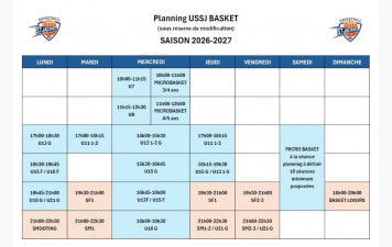 Planning des entraînements 2026-2027