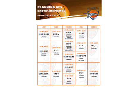 Planning des entraînements