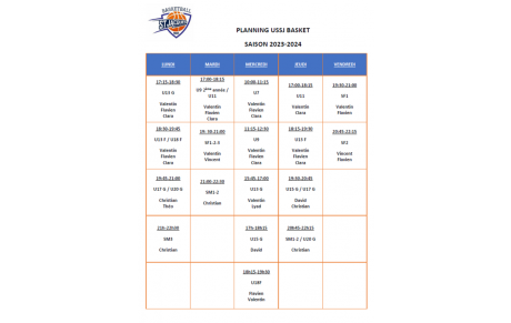 Planning des entrainements