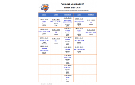 Planning des entraînements 2025-2026